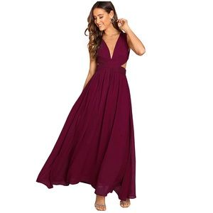 Burgundy Maxi Dress with Cutouts